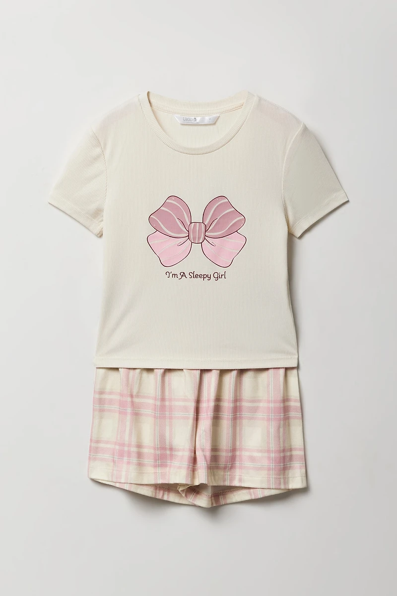 Ensemble-pyjama 2 pièces T-shirt et short à carreaux pour filles