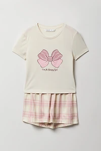 Ensemble-pyjama 2 pièces T-shirt et short à carreaux pour filles