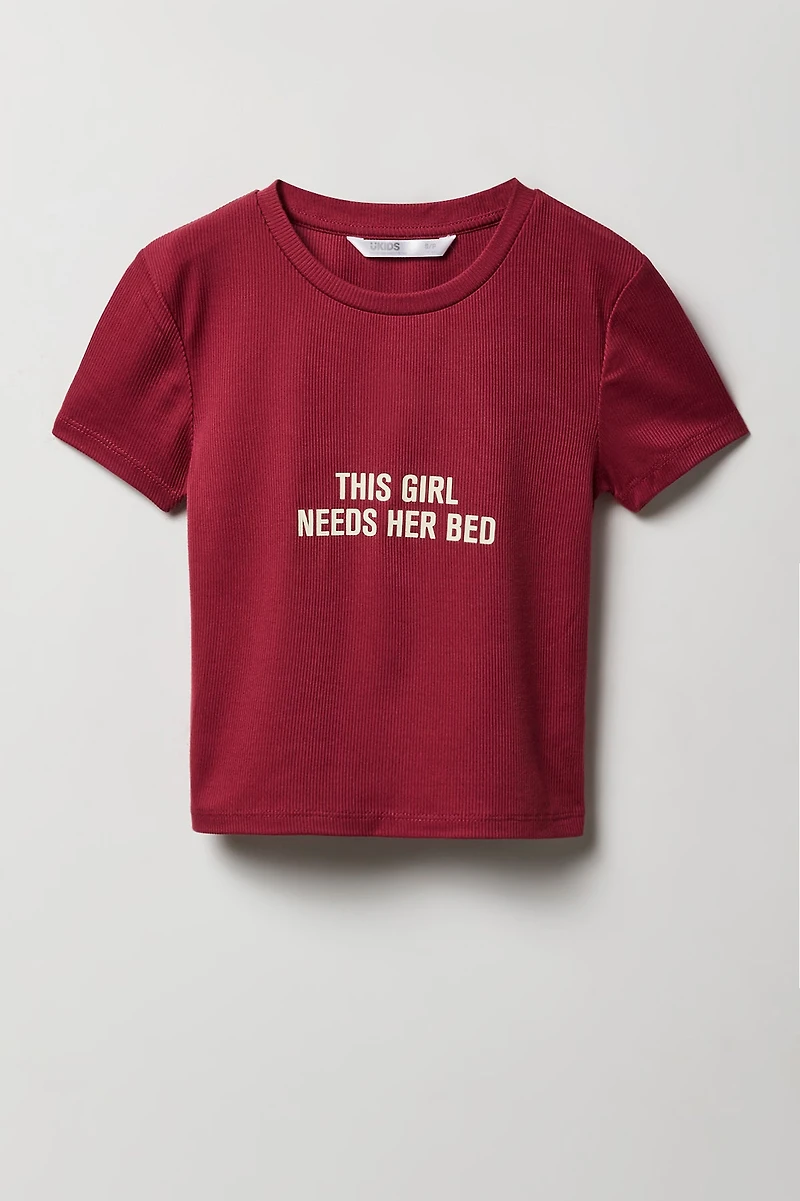 Ensemble-pyjama 2 pièces T-shirt et short à carreaux pour filles