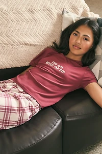 Girls Graphic T-Shirt & Plaid Short 2 Piece Pajama Set