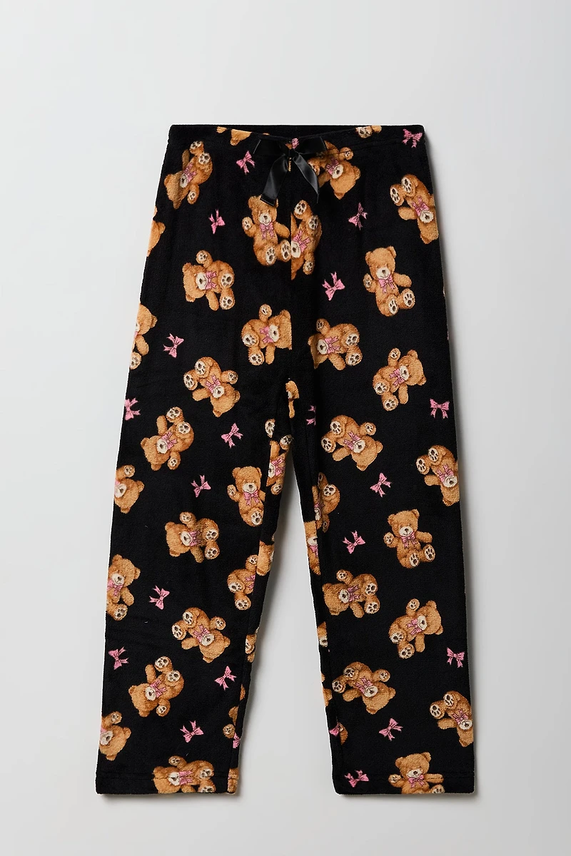 Pantalon de pyjama en peluche imprimée et jambe large pour filles