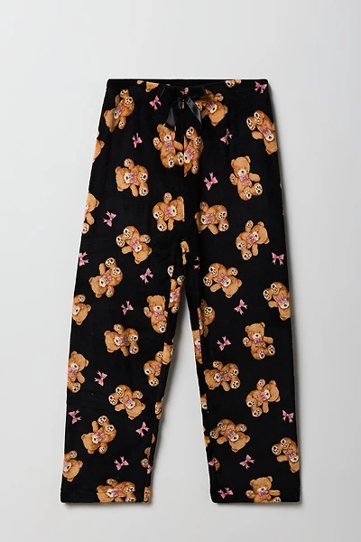 Girls Printed Plush Wide Leg Pajama Pant