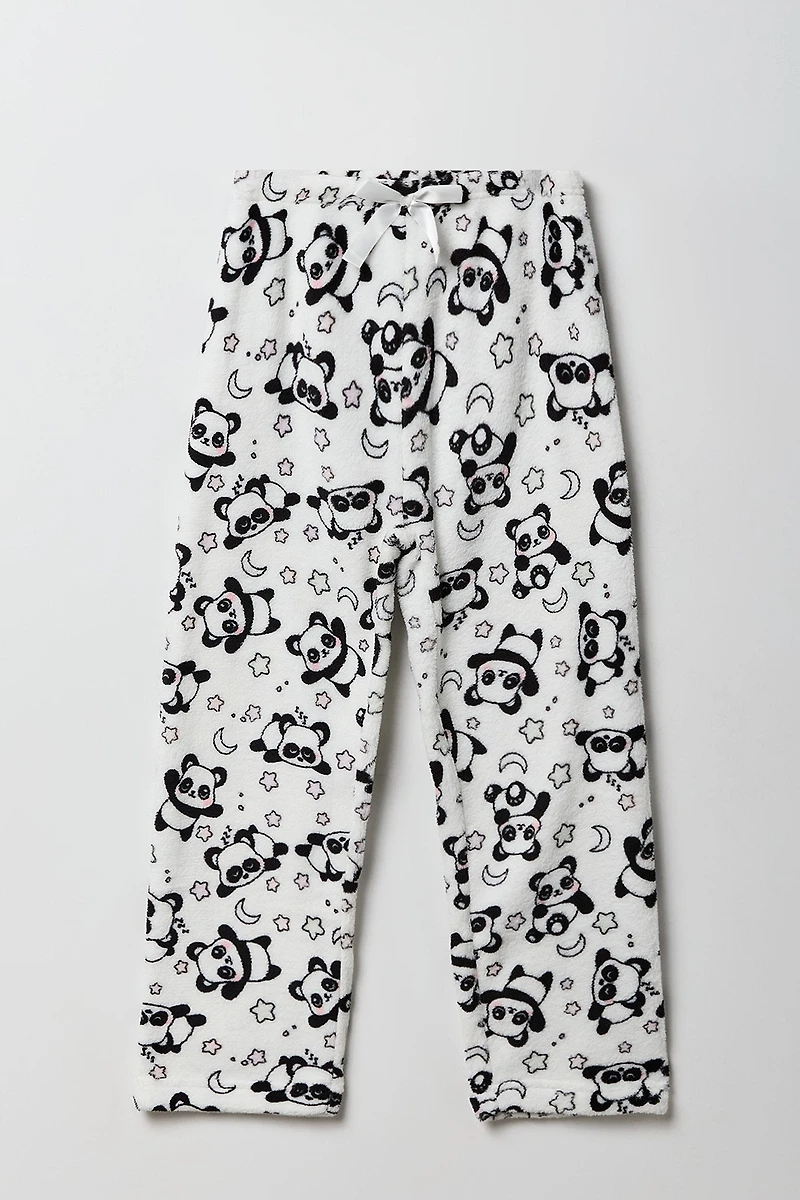Pantalon de pyjama en peluche imprimée et jambe large pour filles