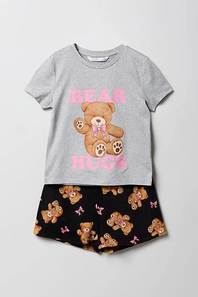 Girls HD Print T-Shirt & Plush Short 2 Piece Pajama Set