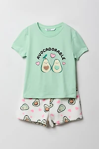 Girls HD Print T-Shirt & Plush Short 2 Piece Pajama Set