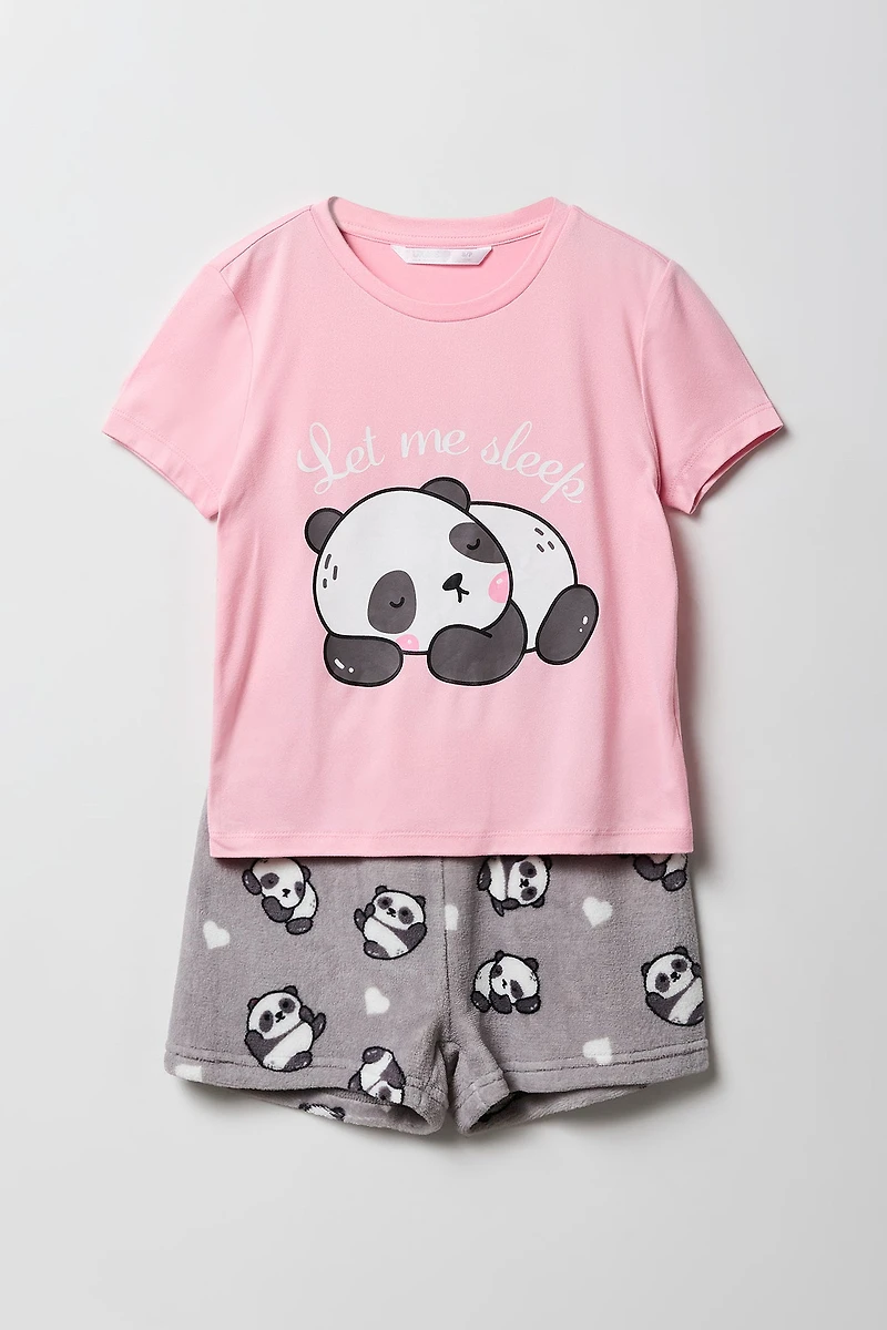 Girls HD Print T-Shirt & Plush Short 2 Piece Pajama Set