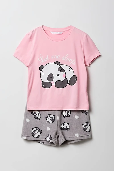 Girls HD Print T-Shirt & Plush Short 2 Piece Pajama Set