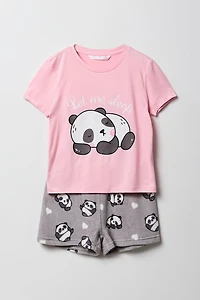 Girls HD Print T-Shirt & Plush Short 2 Piece Pajama Set