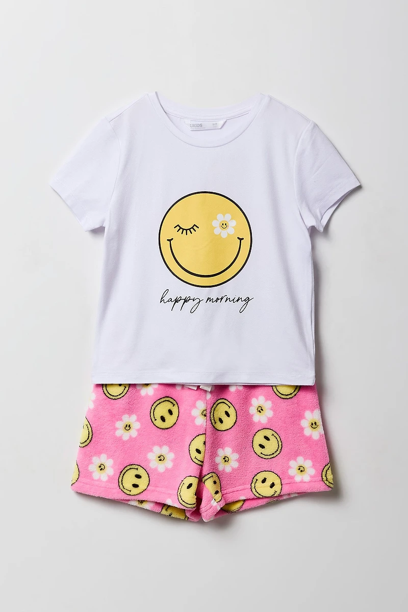 Girls HD Print T-Shirt & Plush Short 2 Piece Pajama Set