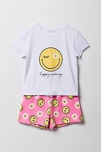 Girls HD Print T-Shirt & Plush Short 2 Piece Pajama Set