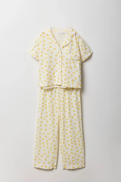 Ensemble pyjama avec haut boutonné imprimé et pantalon pour fille