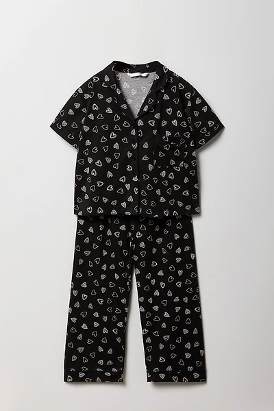 Girls Button-Up Top & Pant  2 Piece Pajama Set