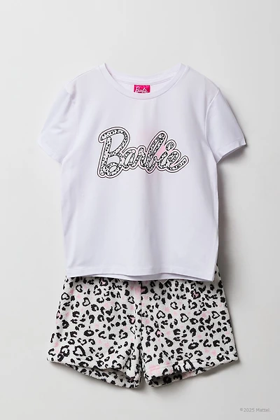 Ensemble-pyjama 2 pièces t-shirt imprimé Barbie™ et short pelucheux pour filles