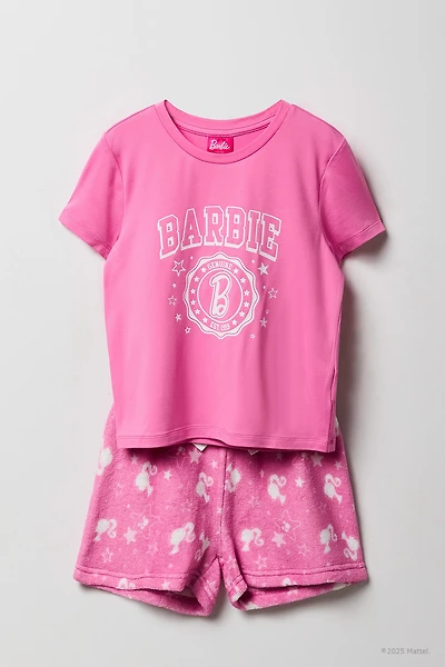 Barbie™ Girls Graphic T-Shirt & Plush Short 2 Piece Pajama Set