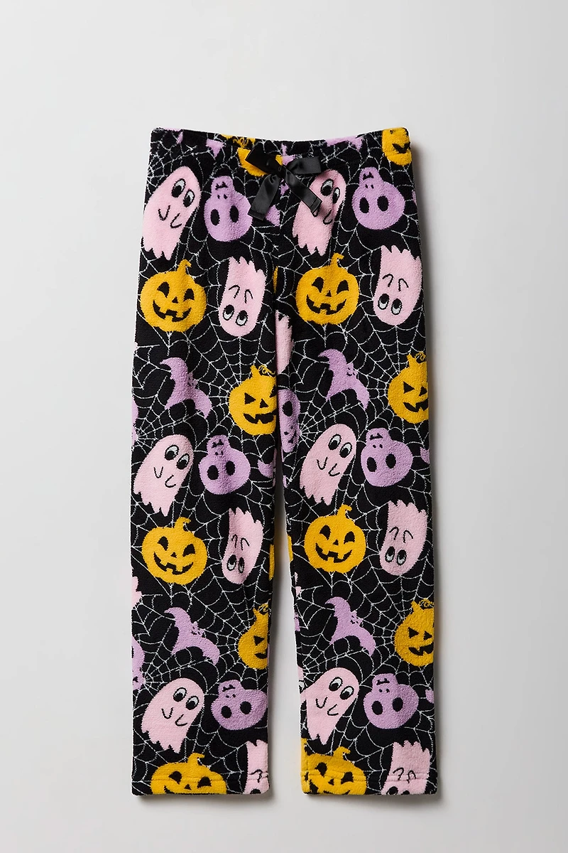 Girls Halloween Print Plush Pajama Pant