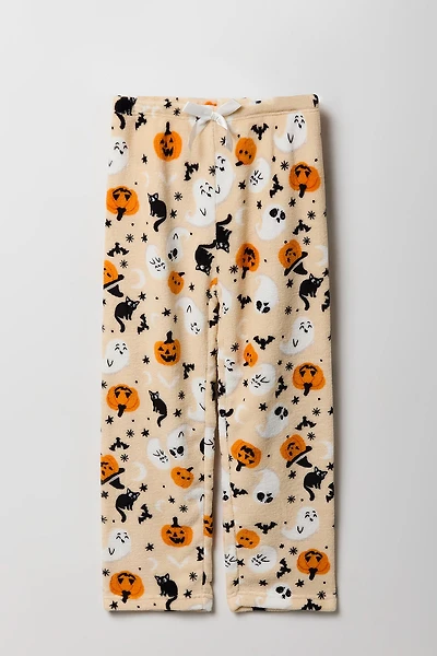 Pantalon de pyjama pelucheux à imprimé Halloween pour filles