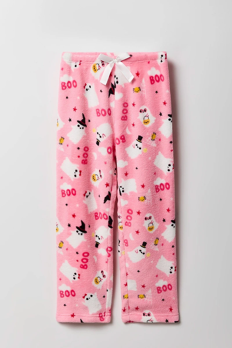 Pantalon de pyjama pelucheux à imprimé Halloween pour filles