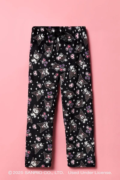 Pantalon de pyjama à jambe large en peluche imprimé Kuromi pour fille
