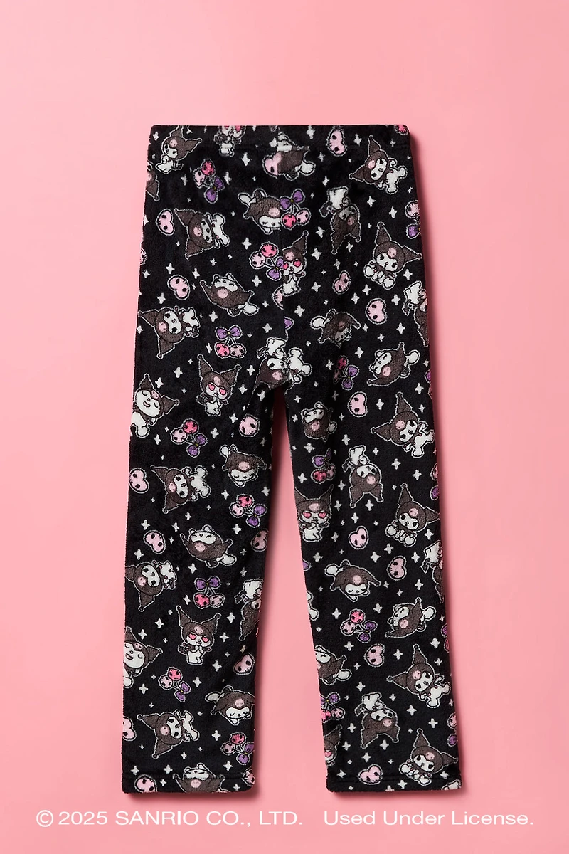 Pantalon de pyjama à jambe large en peluche imprimé Kuromi pour fille