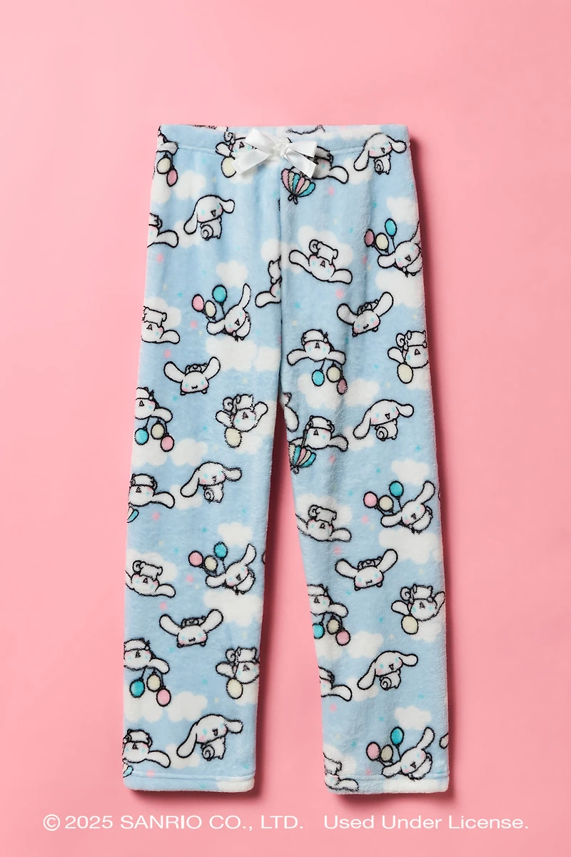 Pantalon de pyjama à jambe large en peluche imprimé Cinnamoroll pour fille