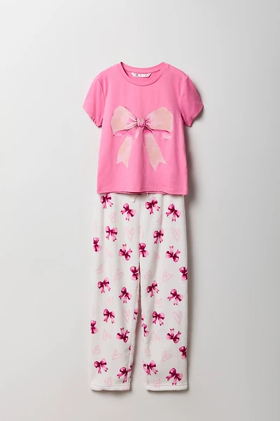 Ensemble pyjama avec t-shirt imprimé et pantalon en peluche pour fille
