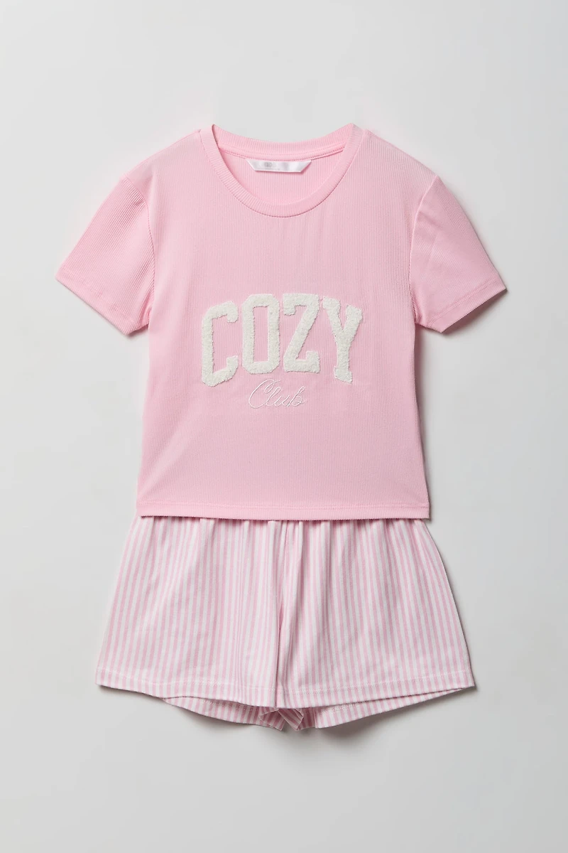 Girls Graphic T-Shirt & Flannel Short Pajama Set