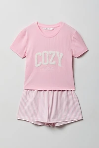 Girls Graphic T-Shirt & Flannel Short Pajama Set