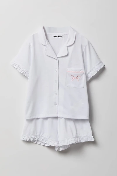 Ensemble pyjama avec haut boutonné volanté et short pour fille