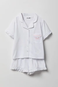 Ensemble pyjama avec haut boutonné volanté et short pour fille