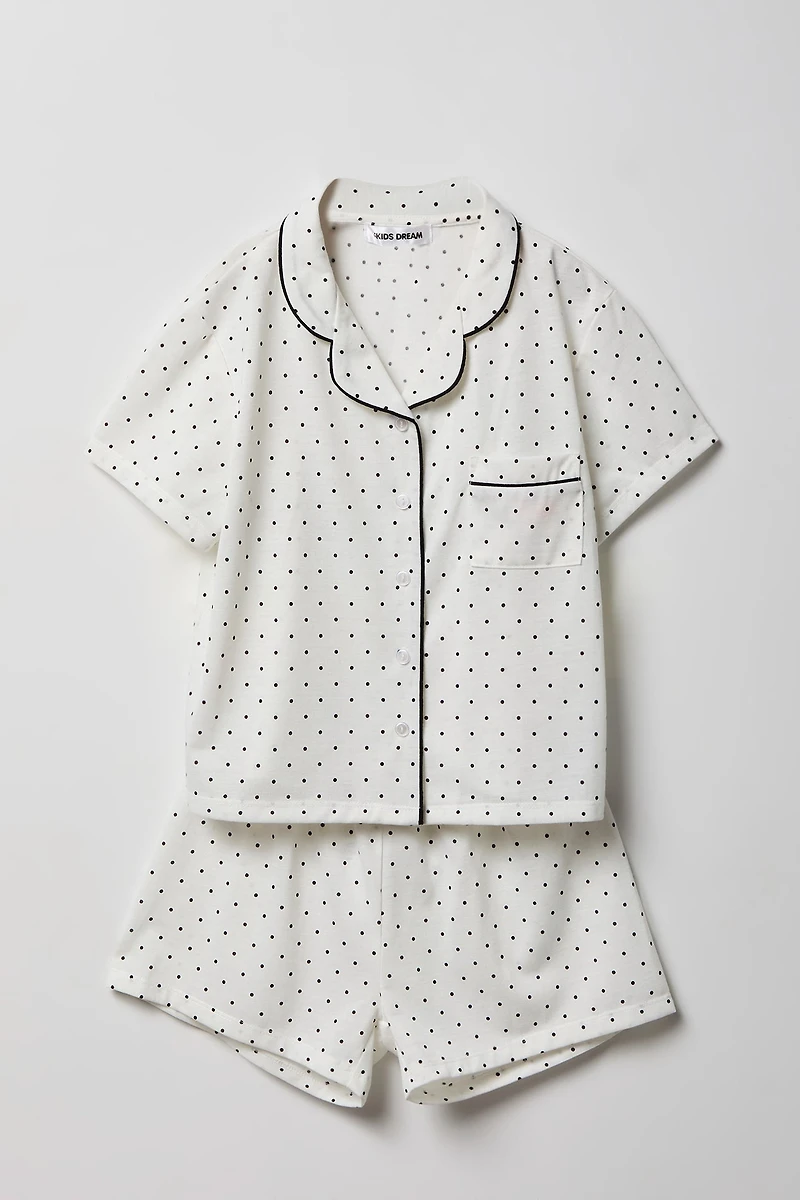 Ensemble pyjama avec haut boutonné et short pour fille