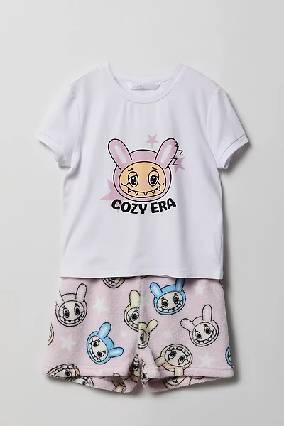 Ensemble pyjama avec t-shirt imprimé et short en peluche pour fille