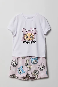 Ensemble pyjama avec t-shirt imprimé et short en peluche pour fille