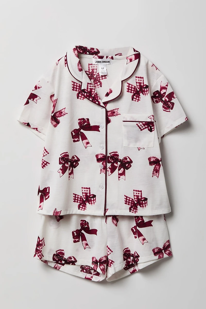Girls Button-Up Top & Short Pajama Set