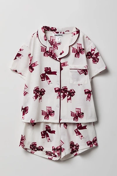 Girls Button-Up Top & Short Pajama Set
