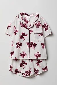 Girls Button-Up Top & Short Pajama Set
