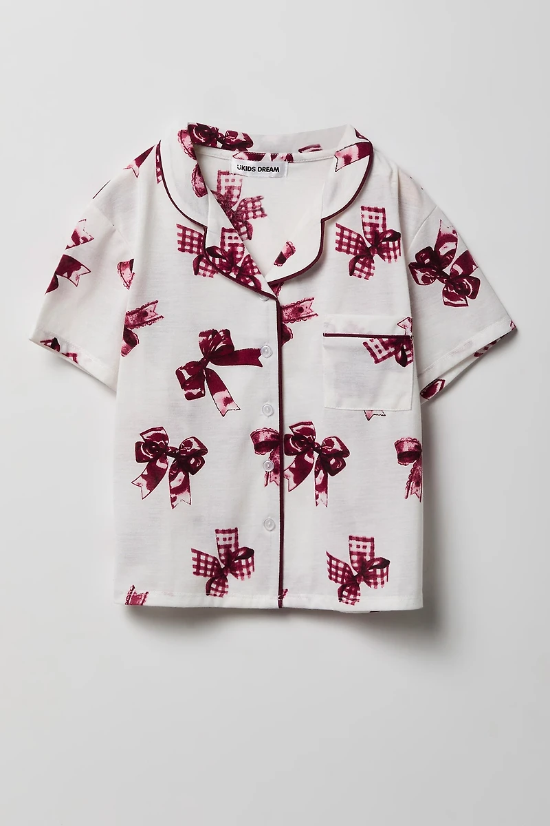 Girls Button-Up Top & Short Pajama Set