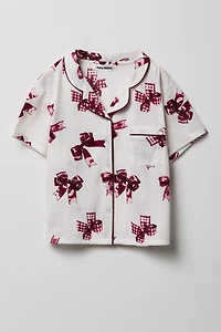 Girls Button-Up Top & Short Pajama Set