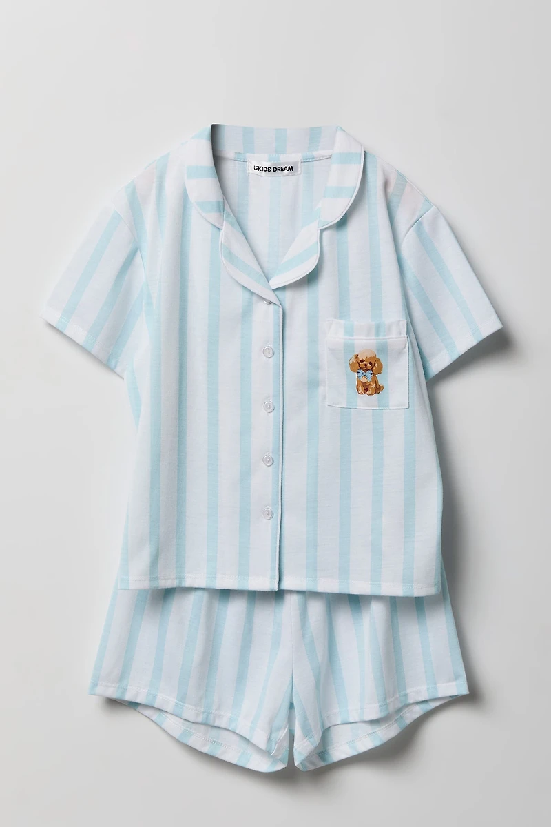 Girls Button-Up Top & Short Pajama Set