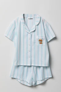 Girls Button-Up Top & Short Pajama Set