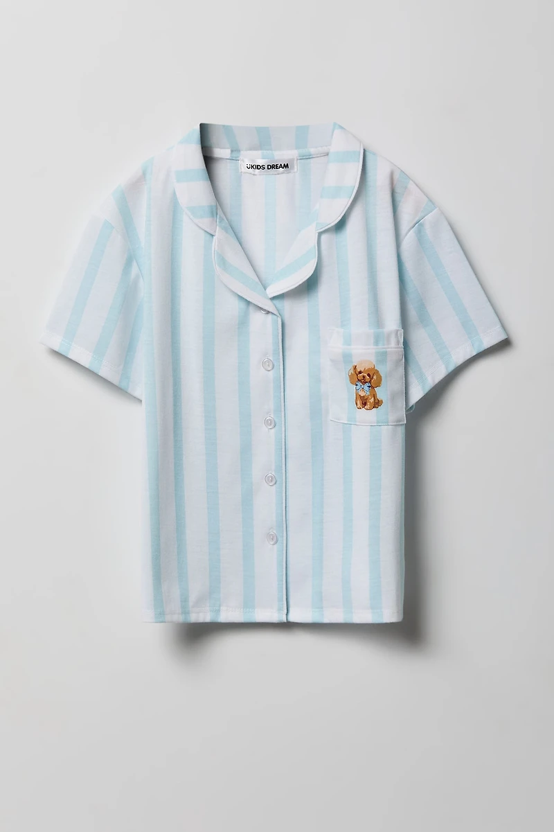 Girls Button-Up Top & Short Pajama Set