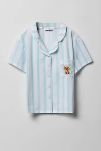 Girls Button-Up Top & Short Pajama Set