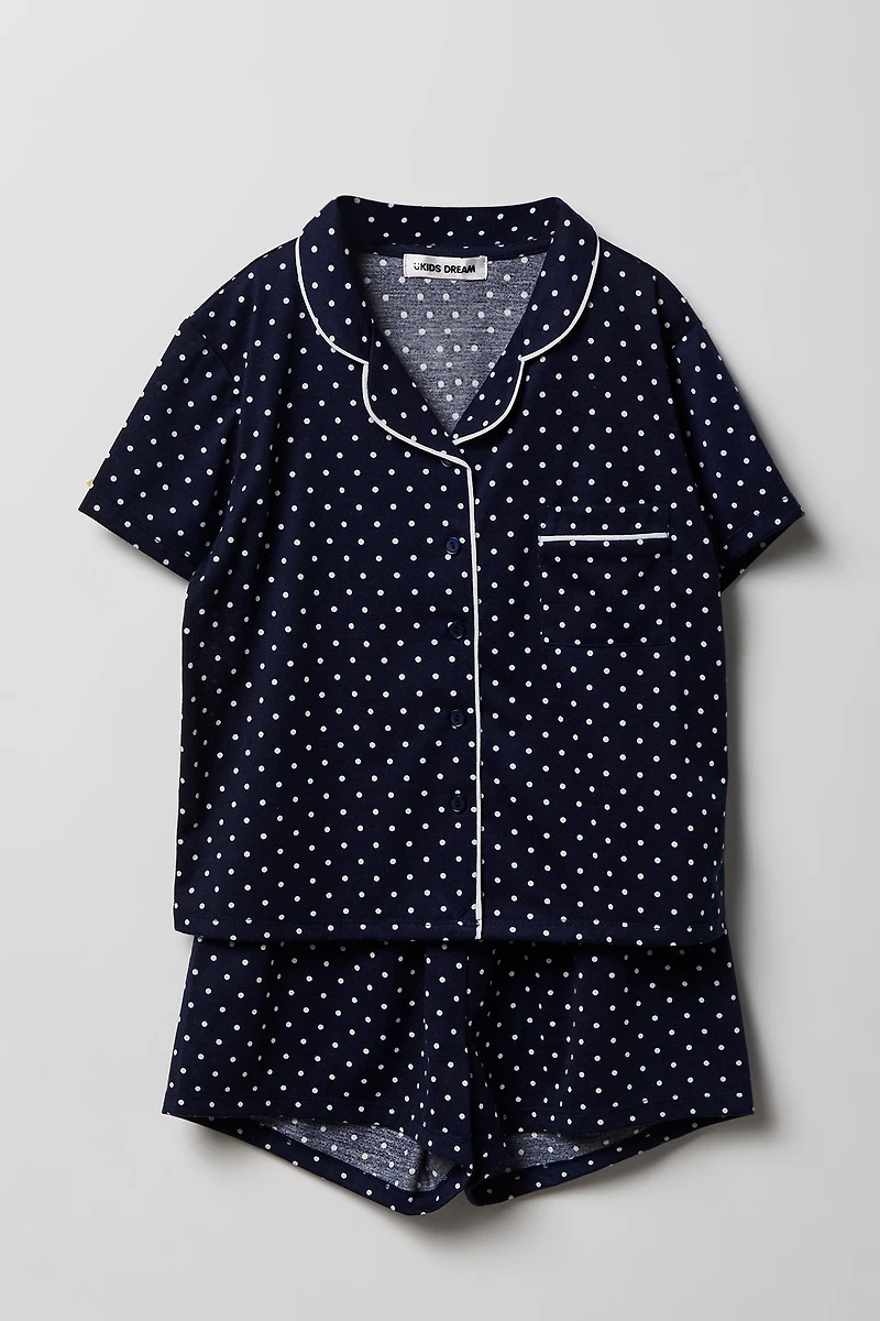 Girls Button-Up Top & Short Pajama Set