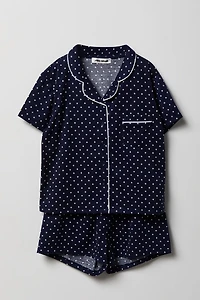 Girls Button-Up Top & Short Pajama Set