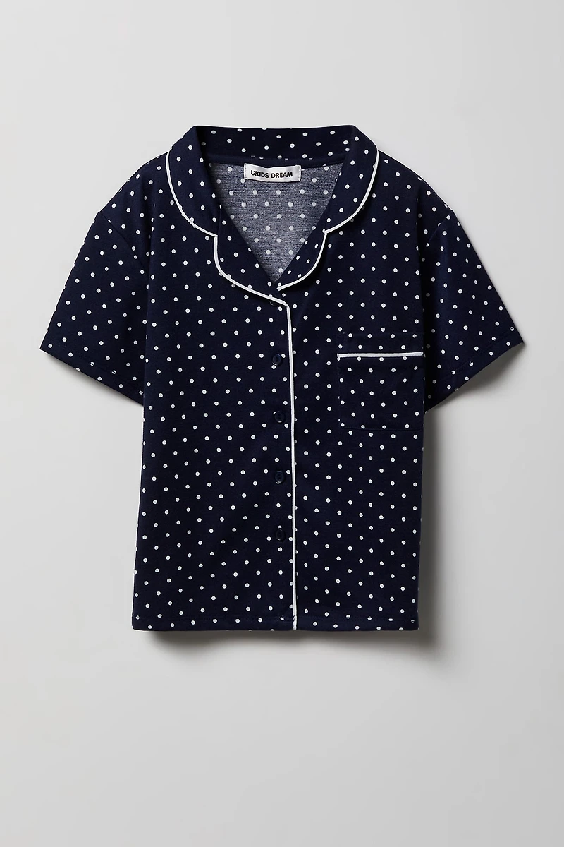 Girls Button-Up Top & Short Pajama Set
