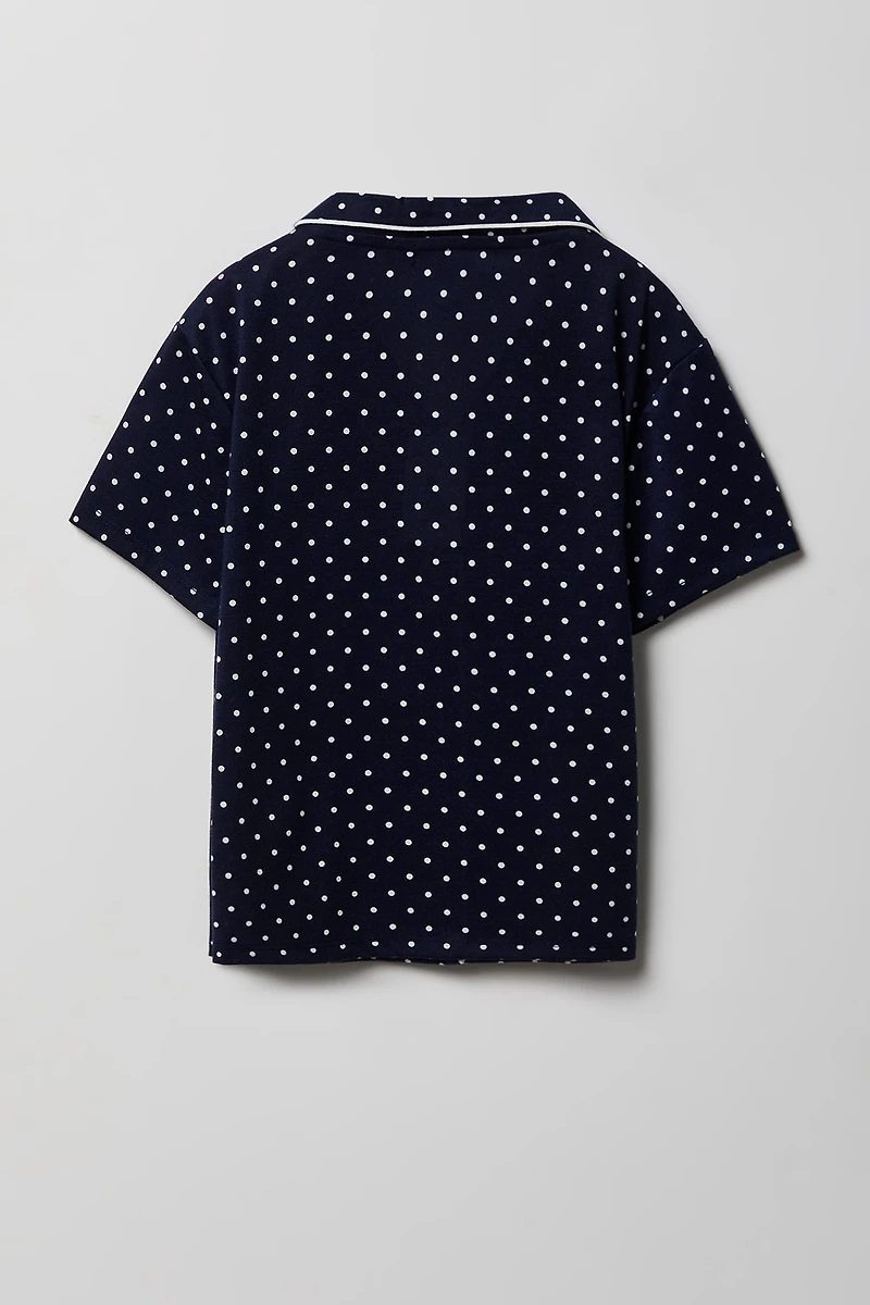 Girls Button-Up Top & Short Pajama Set