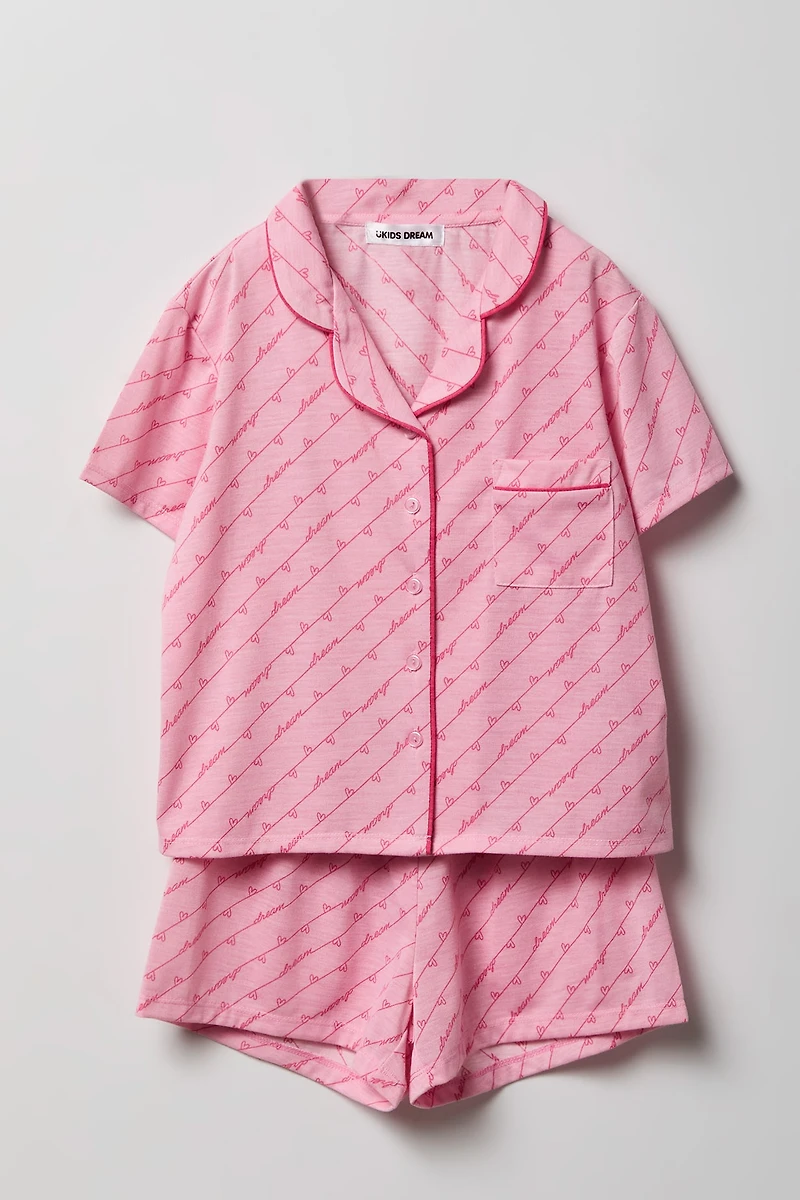 Girls Button-Up Top & Short Pajama Set