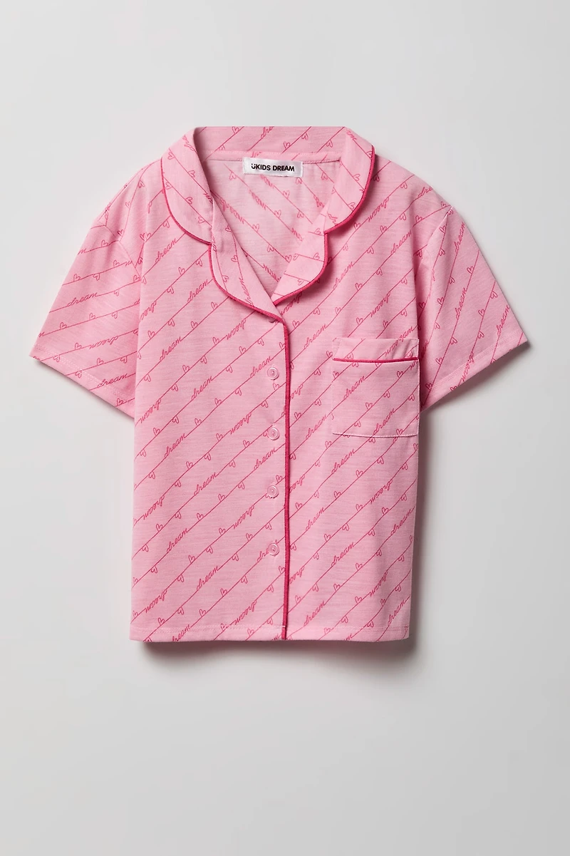 Girls Button-Up Top & Short Pajama Set