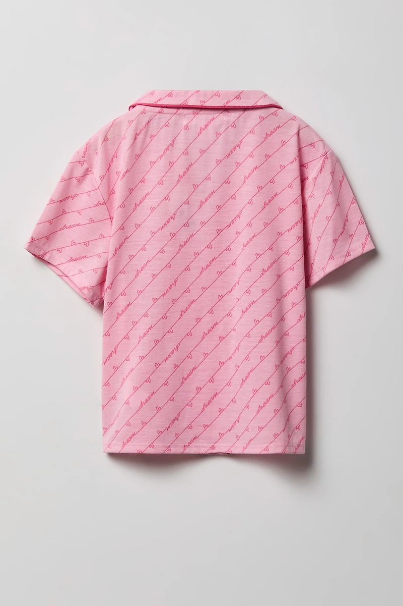 Girls Button-Up Top & Short Pajama Set