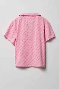 Girls Button-Up Top & Short Pajama Set