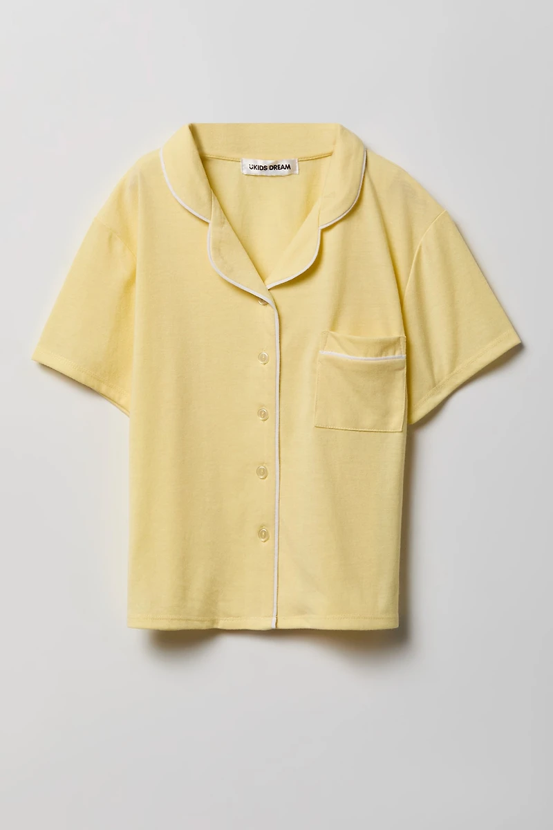 Girls Button-Up Top & Short Pajama Set